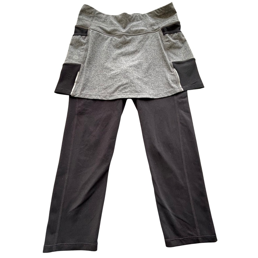 Athleta Skirted Capri Leggings Womens Small Grey Black Pockets Athleisure 2 Tone